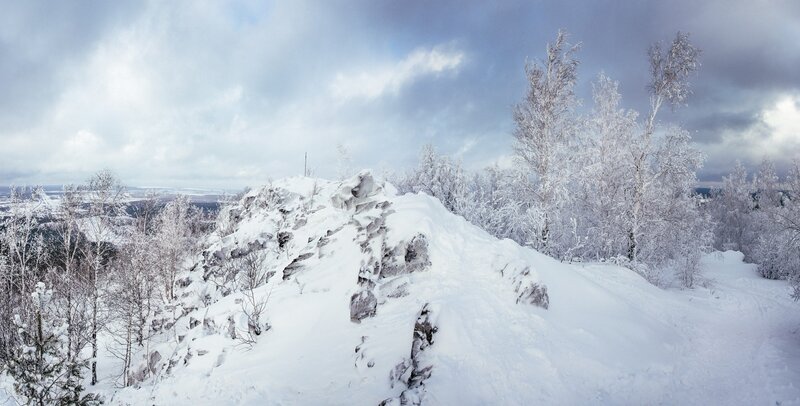 Snow-covered Rocks and Trees — White, Cold