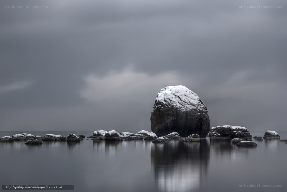 Snow-Covered Rocks at Sea