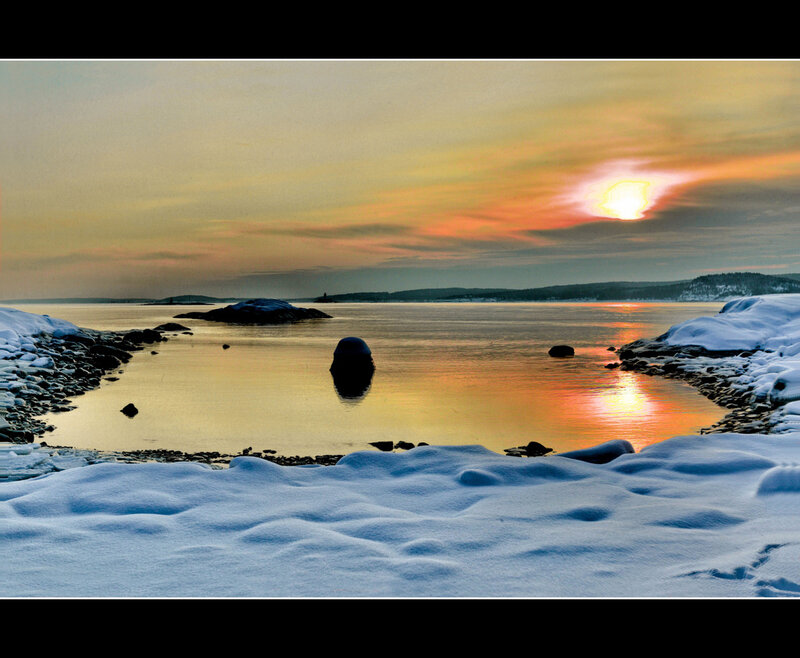 Snow-covered Rocks at Sunset — Orange