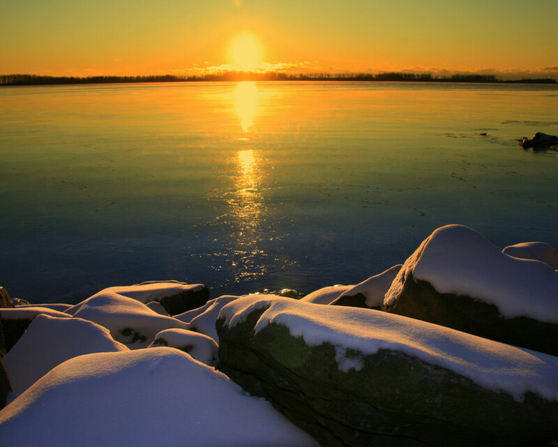 Snow-covered Rocks at Sunset — Yellow