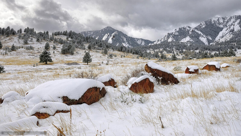 Snow-covered Rocks in Field — White, Dramatic, Winter