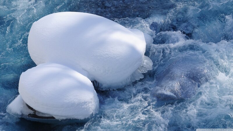 Snow-covered Rocks in River — Blue, Cold