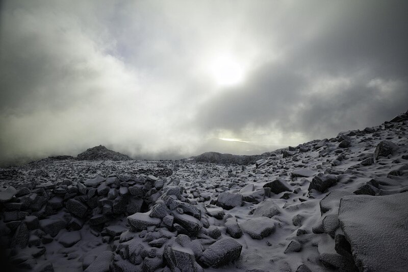 Snow-covered Rocky Terrain — Gray, Dramatic, Winter
