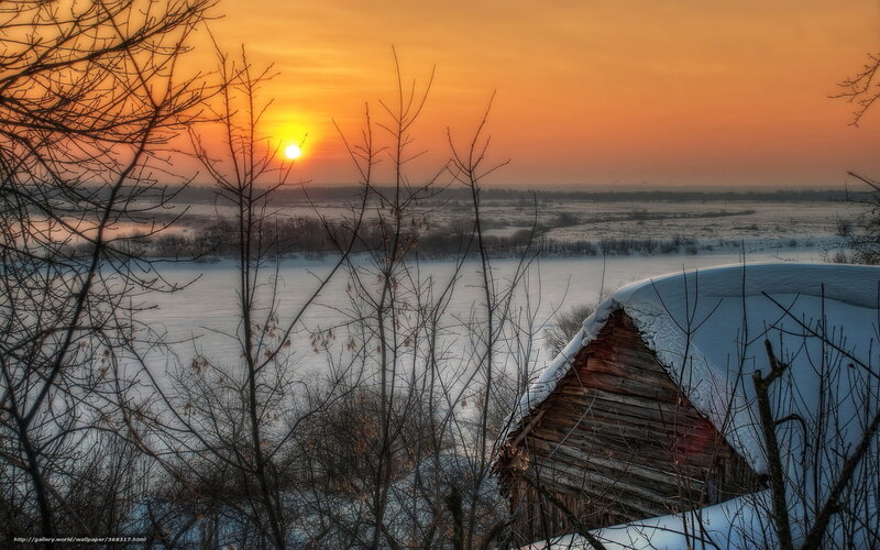 Snow-covered Roof at Sunset — Orange