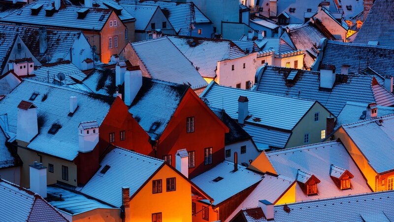 Snow-covered Rooftops — Blue