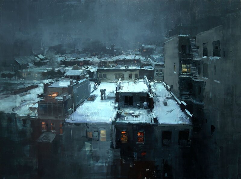 Snow-covered Rooftops — Dark Blue