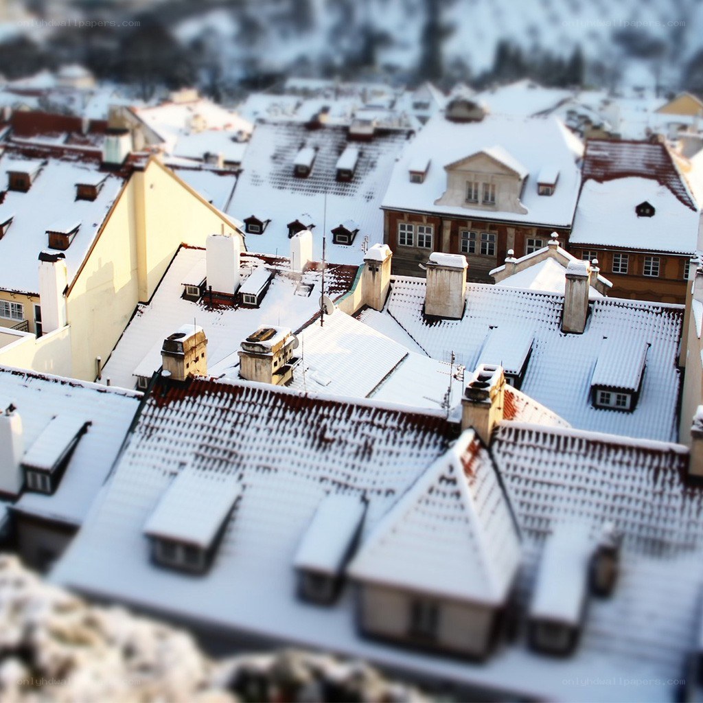 snow-covered rooftops in winter