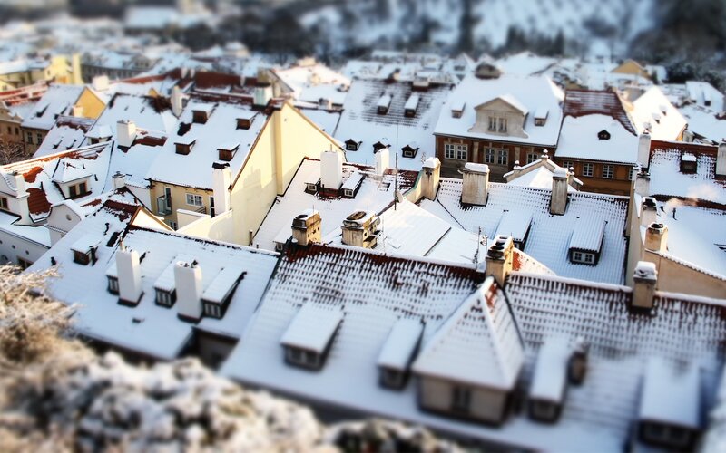 Snow-covered Rooftops — White, Serene