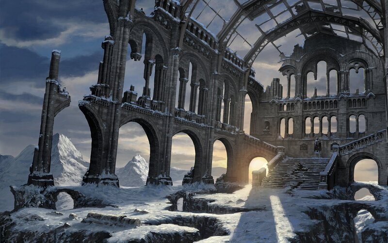 Snow-covered Ruins — Gray, Dramatic