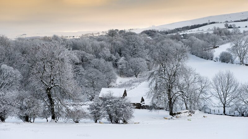 Snow-covered rural landscape