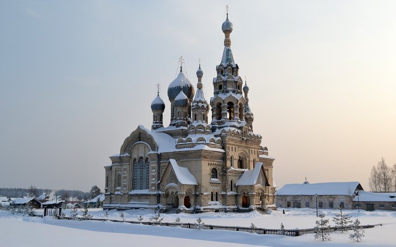 Snow-covered Russian church