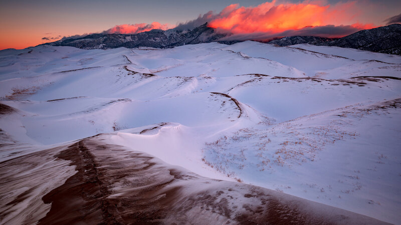 Snow-covered Sand Dunes — White, Dramatic