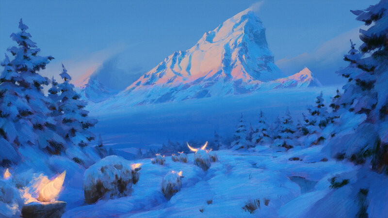 Snow-covered Sheep in Valley