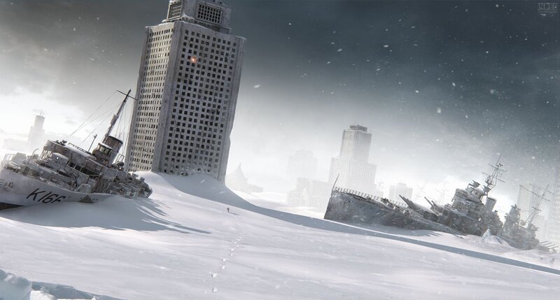 Snow-covered Ships in City