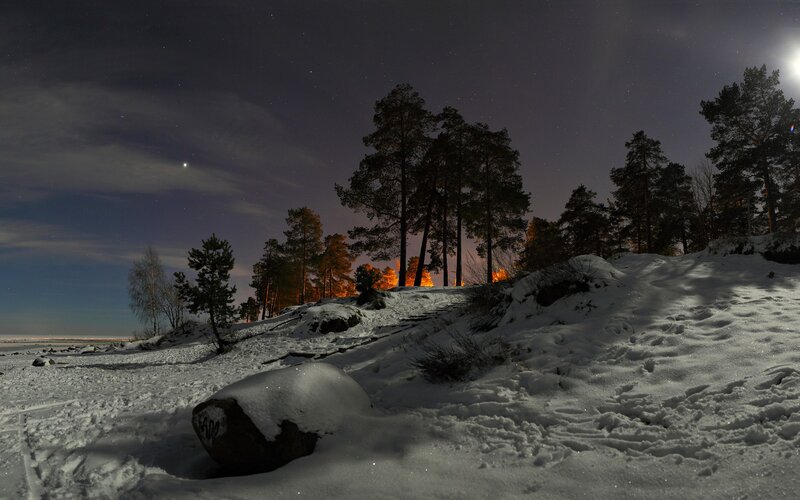 Snow-covered Shore at Night
