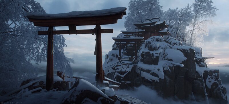 Snow-covered Shrine — White, Serene, Winter