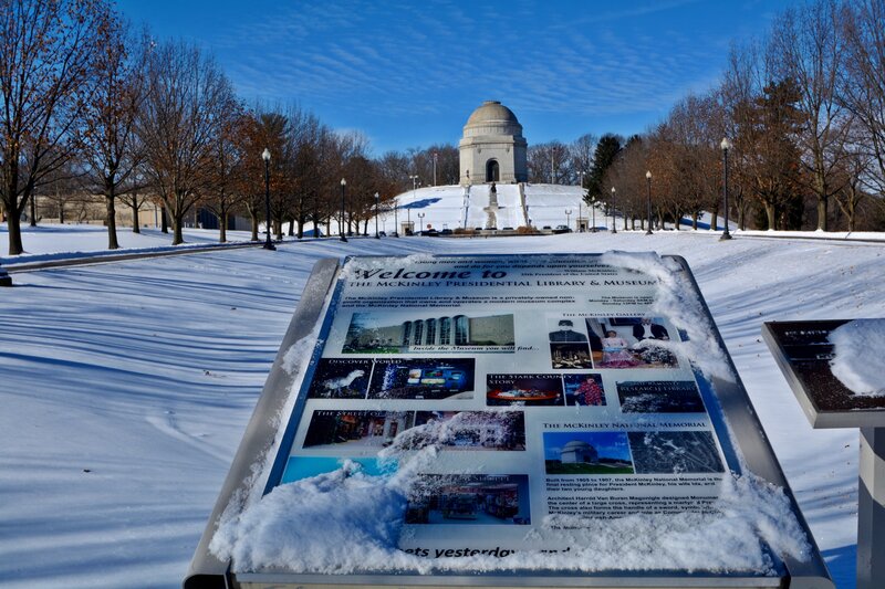 Snow-covered Sign and Memorial
