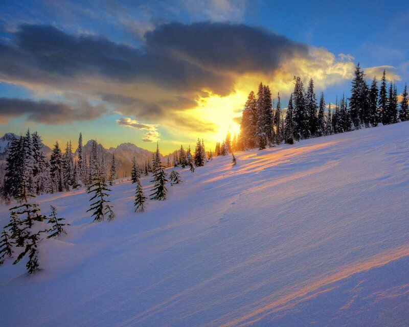 Snow-covered Slope at Sunset — White, Serene