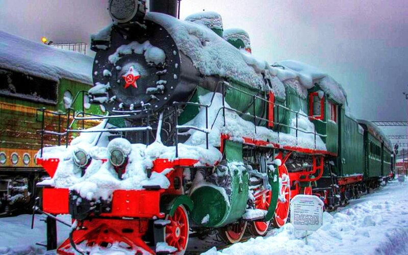 Snow-covered Steam Train — Green