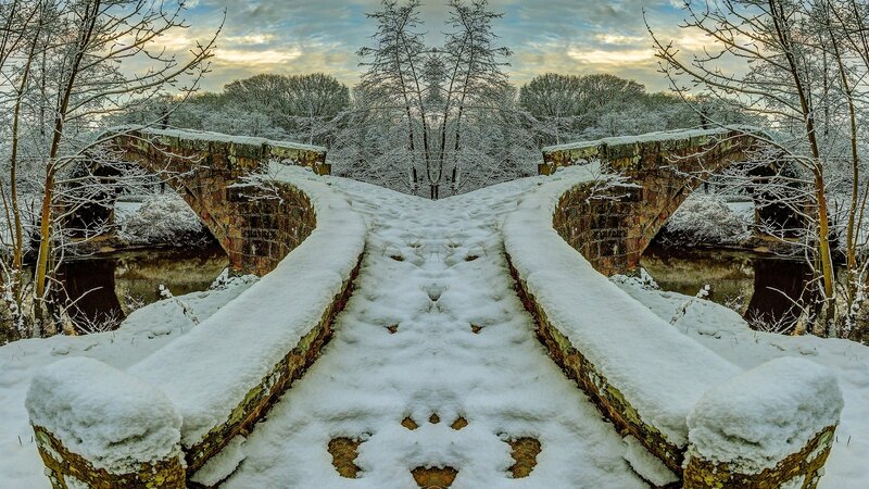 Snow-covered Stone Bridge — White, Serene