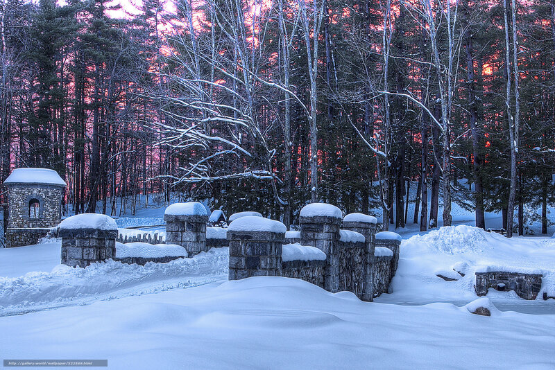 Snow-covered Stone Bridge — White, Serene, Winter, Photograph