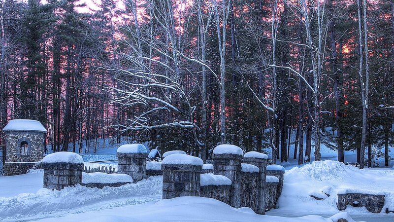 Snow-covered Stone Bridge — White, Serene, Winter