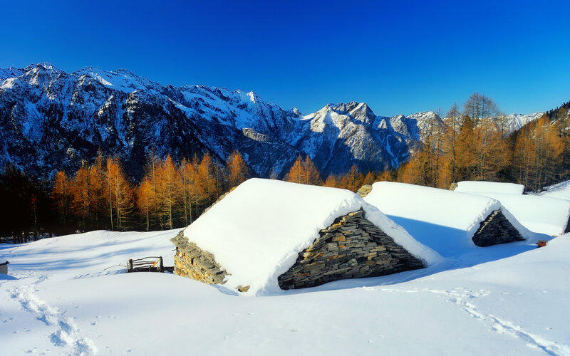 Snow-covered Stone Huts