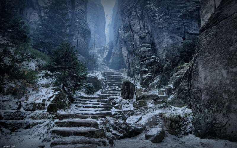 Snow-covered Stone Stairs — Gray