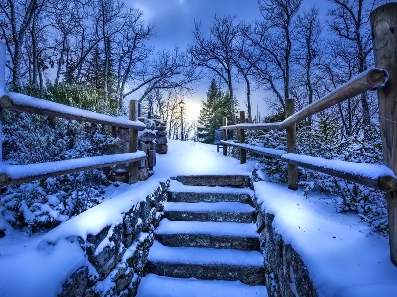 Snow-covered Stone Steps — Blue, Serene