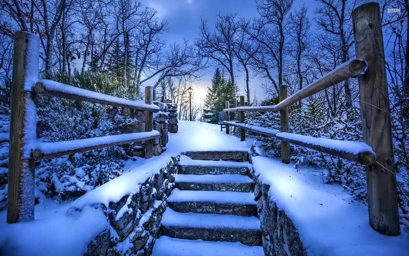 Snow-covered Stone Steps — Blue