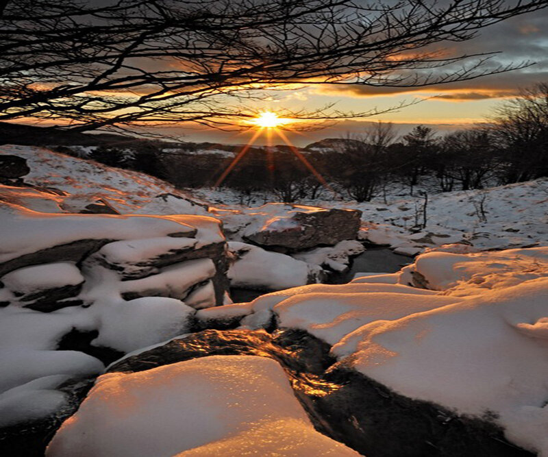 Snow-covered Stream at Sunset — Orange