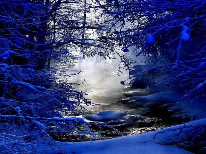 Snow-covered Stream — Blue, Cold, Winter