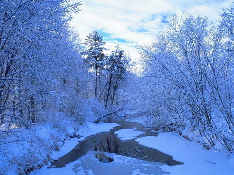 Snow-covered Stream — Blue