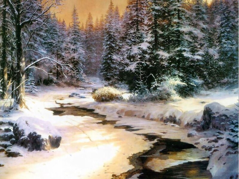 Snow-covered Stream in Forest
