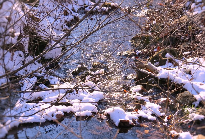 Snow-covered Stream — White, Calm, Winter