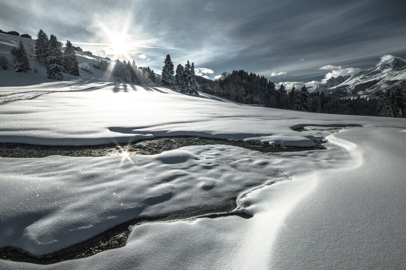 Snow-covered Stream — White, Dramatic, Winter