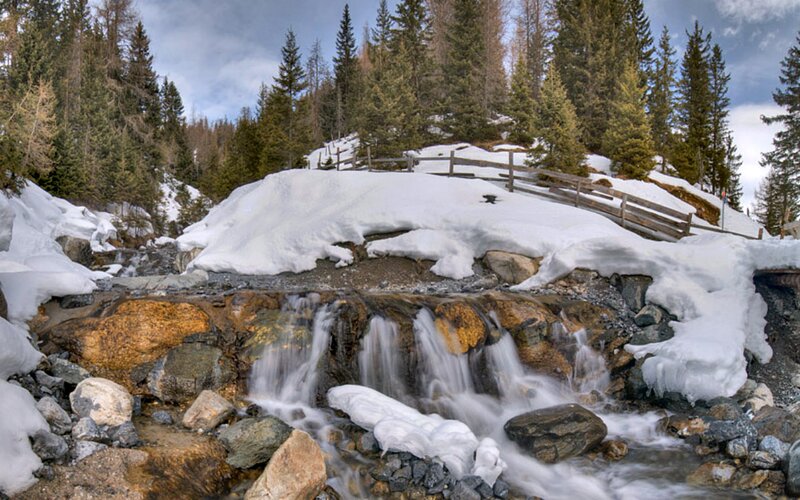 Snow-covered Stream — White, Serene, Winter, Photograph, Forest