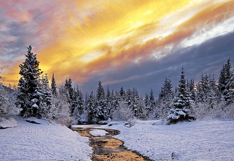 Snow-covered Stream — Yellow