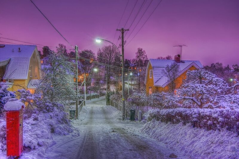 Snow-covered Street at Dusk