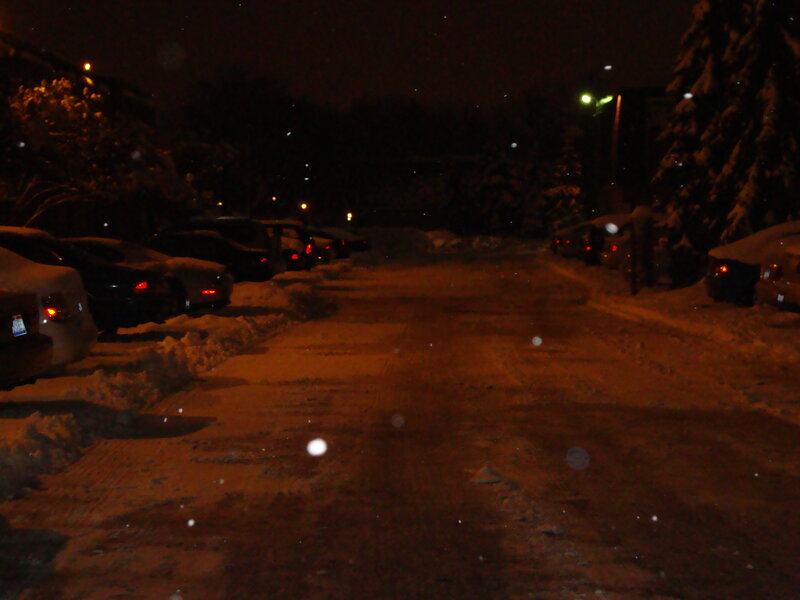 Snow-covered Street at Night — Black, Dark