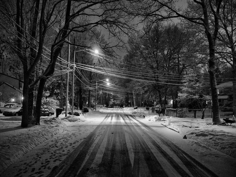 Snow-covered Street at Night — Black