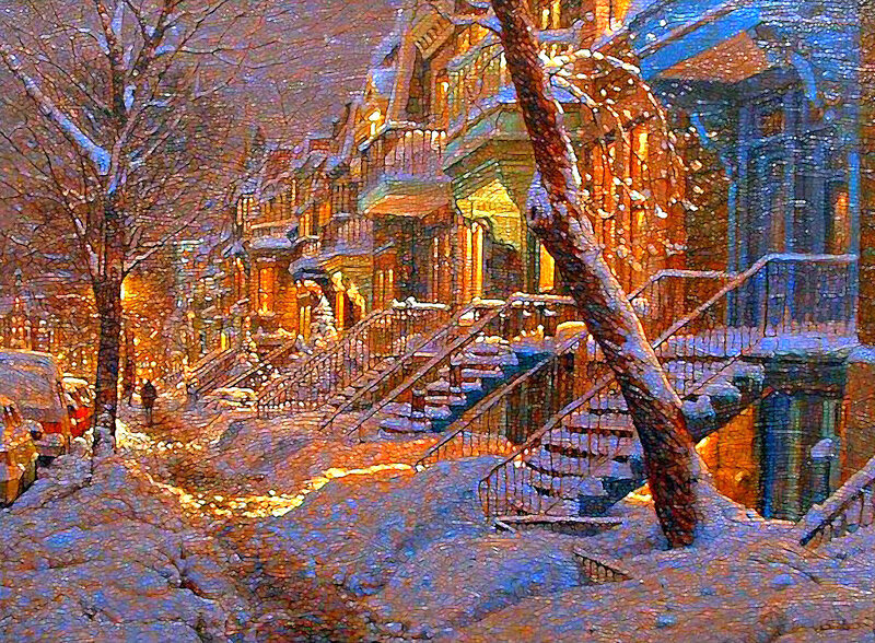 Snow-covered Street at Night — Blue, Cozy