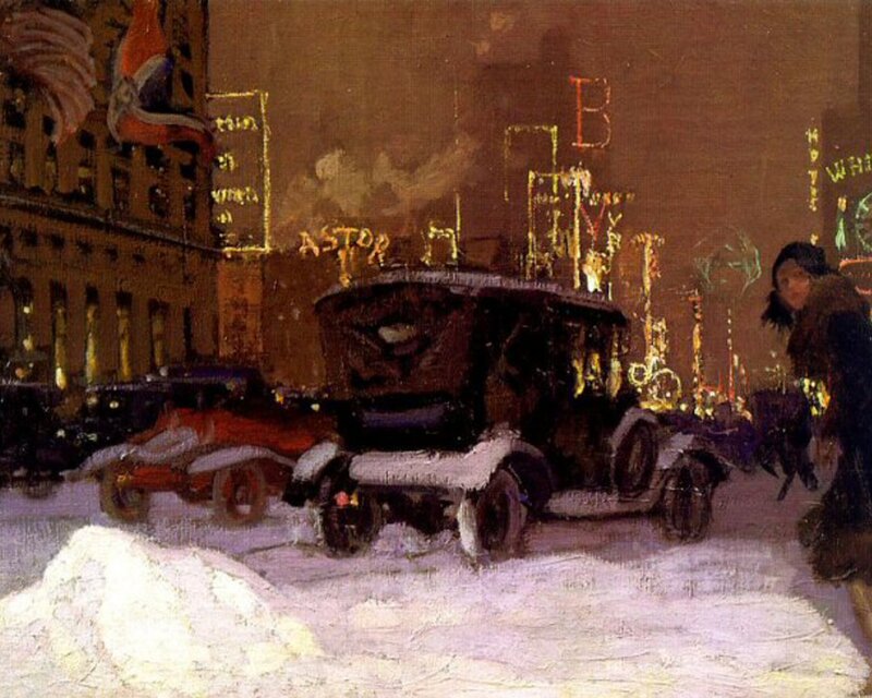Snow-covered Street at Night — Brown