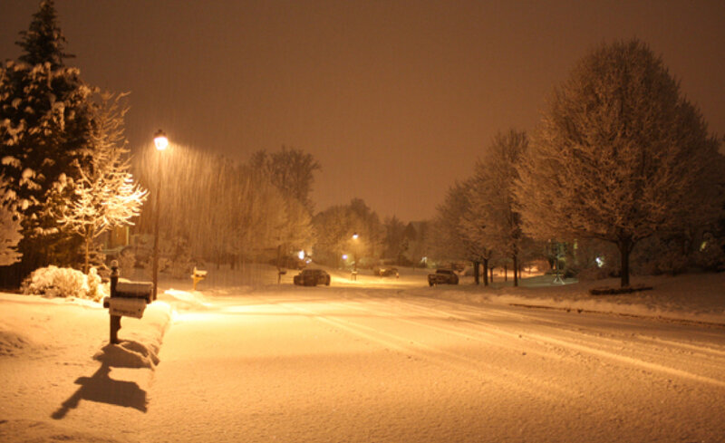 Snow-covered Street at Night — Orange
