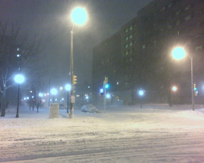 Snow-covered Street at Night — White, Cold