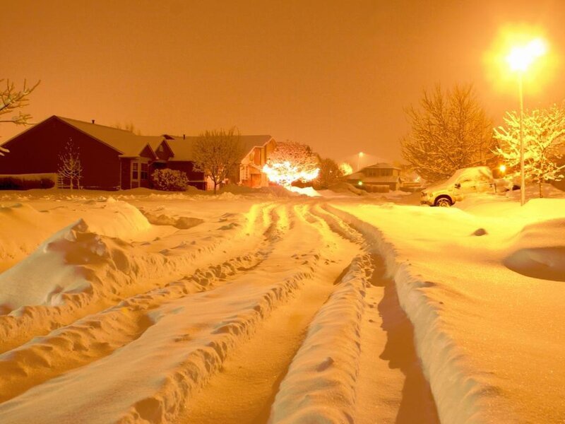Snow-covered Street at Night — Yellow, Quiet