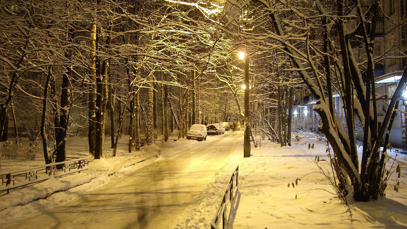 Snow-covered Street at Night — Yellow