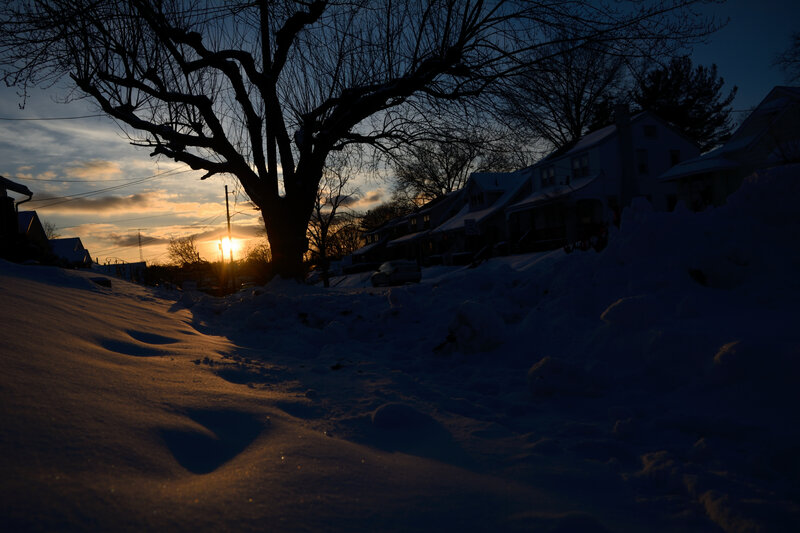 Snow-covered Street at Sunset — Blue