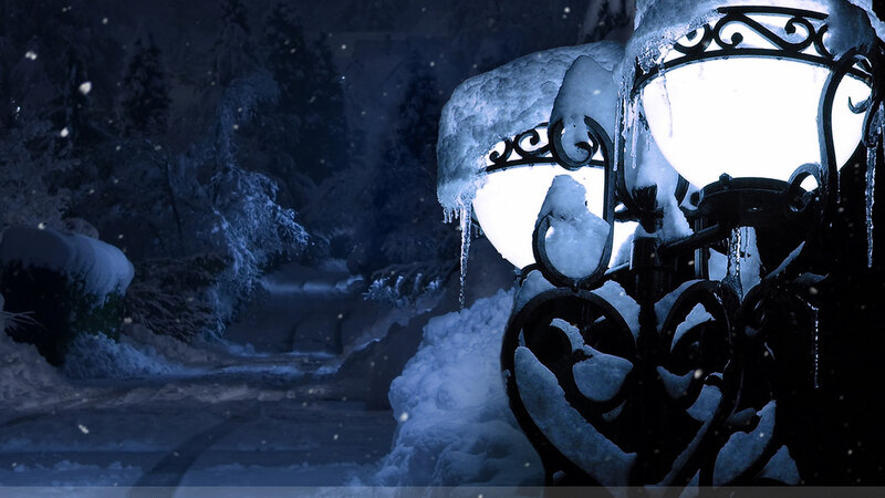 Snow-covered Street Lamps — Blue, Cold