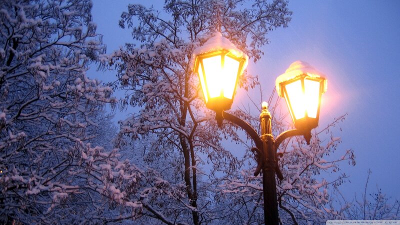 Snow-covered Street Lamps — Blue